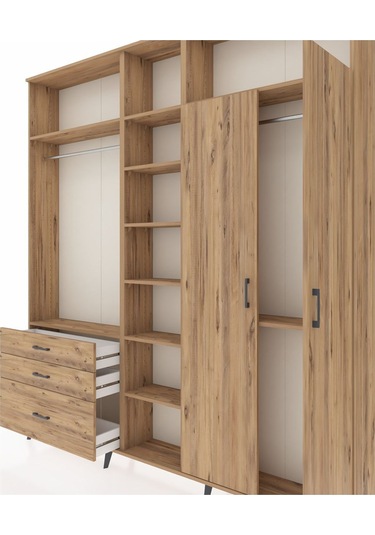 Arges Dolap 10 Raflı 3 Çekmeceli 2 Askılı 220x30x243 Çam-çam/çam Atlas Çam/atlas Çam