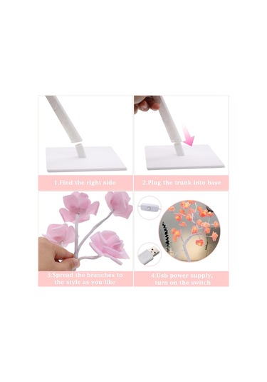 Youmex Beyaz Usb Anahtarlı Led Simülasyon Gül Ağaç Lambası - Çıkarılabilir Plastik Tabanlı Dekoratif Gece Lambası Beyaz
