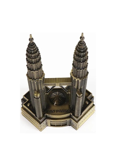 Vintage Metal Malezya Twin Towers Biblo Antik Bronz 18 Cm