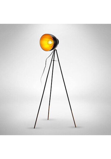 B.k. Licht Ayaklı Lamba Vintage Endüstriyel Tasarım, E27 Duy, 40 Watt, Döndürülebilir Lambader Siyah Diğer