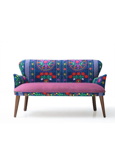 Azra Mobilya - Roma Çay Seti Koltuk Takımı - Etnik Desen Kumaş - Ahşap Demonte Ayak Etnik Desen - Pembe