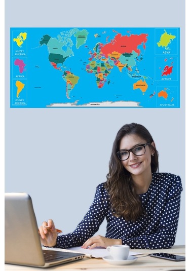 Dekoratif Tablo Eğitici Türkiye Ve Dünya Haritası Çocuk Duvar Sti