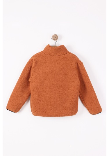 Monox Çocuk Lastik Manşetli Fermuarlı Unisex Kuzu Wellsoft Peluş Ceket Kiremit