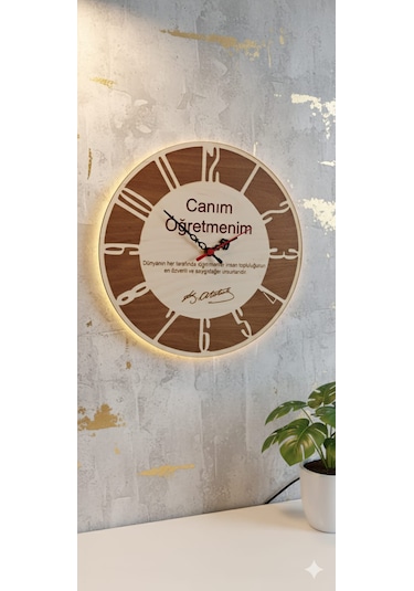 Öğretmenler Gününe Özel Lazer Kesim Ahşap Duvar Saati Ahşap