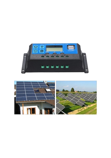 Moveevo 12v/24v Otomatik Uyumlu 10a Güneş Enerji Kontrolörü, 5v 2.5a Usb Çıkışı, Akü Şarj Yöneticisi Mavi