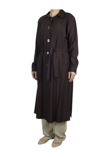 Kadın Önü Çıtçıtlı Beli Kuşaklı Tunik Kahverengi