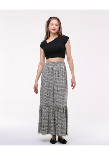 Beyaz Önden Düğmeli Çingene Etek-561-beyaz Beyaz