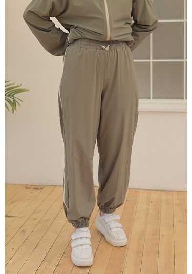 Üst Fermuarlı Beli Lastikli Çizgili İkili Takım Haki- 24yt616-111-haki Haki