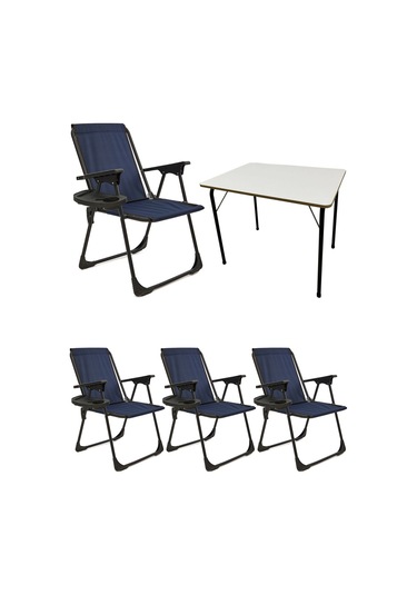 Natura 4 Adet Kamp Sandalyesi Oval Bardaklık Lacivert + MDF Masa Lacivert