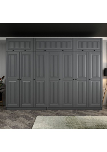Kale 7 Kapaklı 4 İç Çekmeceli Dolap Ve Yüklük Antrasit Mebran İlkbahar 255cm Antrasit