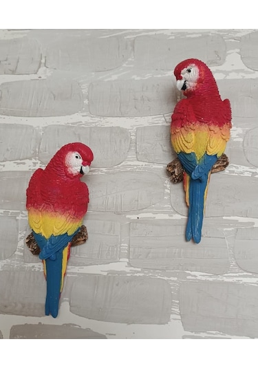 2 Adet Kırmızı El Boyaması Muhabbet Kuşu Duvar Balkon Bahçe Süsü