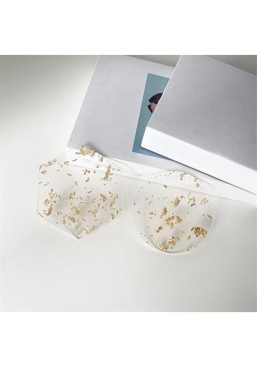 Altın Varak Akrilik Bardak Altlıkları 6 Adet İçecekler İçin İskandinav Tarzı, 9.5cm Şeffaf