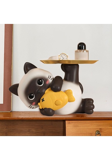 Homyl Reçine Kedi Anahtar Tepsisi Çok Amaçlı Masa Dekorasyonu 20,5 Cm X 13 Cm X 14 Cm
