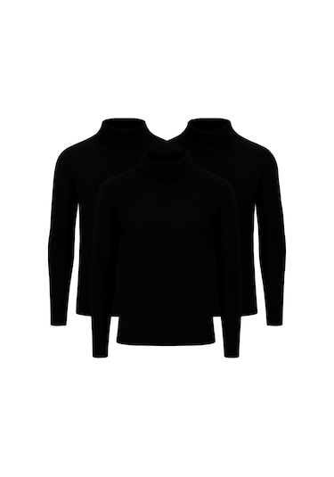 3'lü Paket Yarım Boğazlı Erkek Kazak Siyah