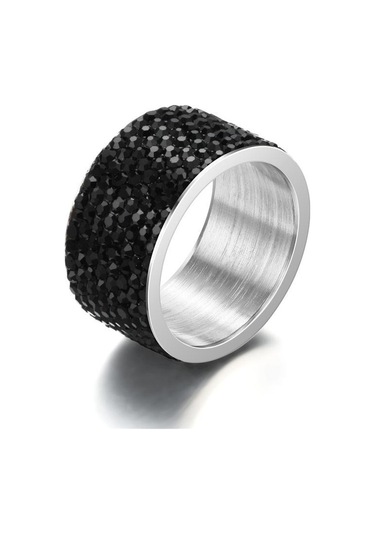 Yüzük Moda Paslanmaz Çelik Yüzük Elmaslı Kadın Eklemli Yüzük Tam Elmaslı Yüzük Takı Adm Siyah