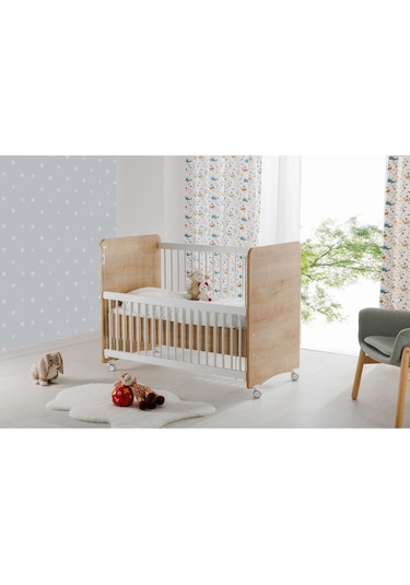 Bw1066 - Pratik Kademeli Anne Yanı Tekerlekli Beşik Ahşap 60x120 Ahşap
