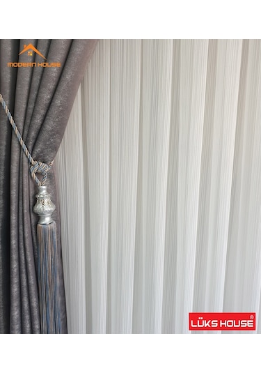 Lüks Dalga Zincir Çizgili Kurşunlu Tül Perde - Modern House