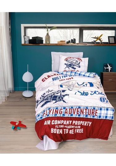 Cotton Box Junior Tek Kişilik Lastikli Çarşaflı Nevresim Takımı Flying Gri
