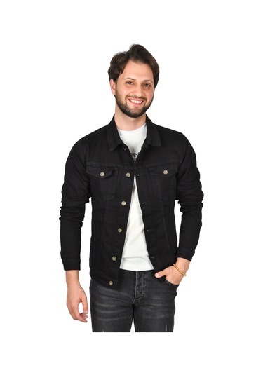 Deepsea Erkek Koyu Lacivert Slim Fit Likralı Kot Ceket Jean Ceket 2201007 False Koyu Lacivert