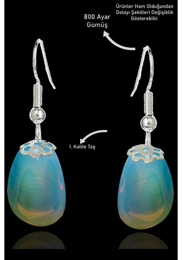 Sertifikalı Amorf Ham Avustralya Opali Taşı Küpe - Gold Renkli Çok Renkli