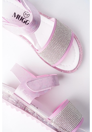 Muggo Winnie Garantili Günlük Ortopedik Hafif Taban Taşlı Ve Cırtlı Kız Çocuk Sandalet 001