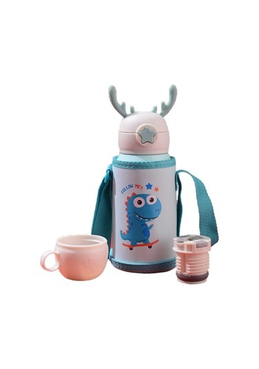 Ruicheng 500 Ml. Paslanmaz Çelik Taşınabilir Yalıtımlı Çocuk Suluklar Mataralar Dop6ot Açık Yeşil