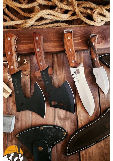 4 Lü Outdoor Balta Bıçak Set Kamp Baltası Bıçak Nacak Seti