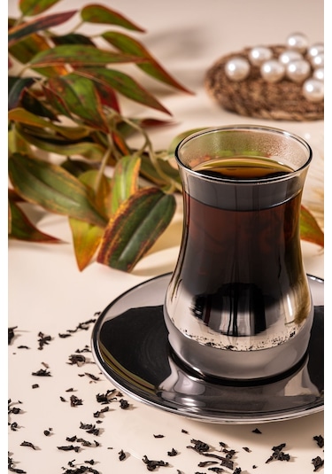 Mest Eva Titanyum Platin 12 Parça 6 Kişilik Çay Bardağı Seti 132 Cc - Lüks Ve Zarif Tasarım Platin