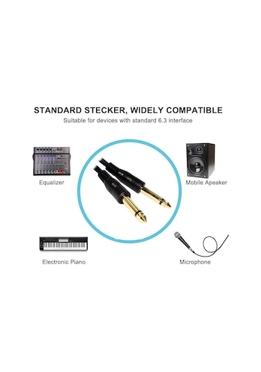 3 Metre - 6.3mm Mono Çivi Jak Gitar Amfi Enstrüman Kablosu