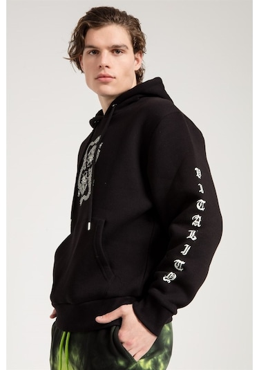 Jahr Marc Dragon Baskılı Siyah Oversize Erkek Sweatshirt Siyah