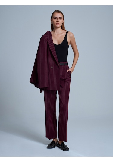 Dilvin 72235 Kemerli Düz Kesim Pantolon-bordo Bordo