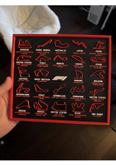 F1 Pistleri 3d Çerçeve - Formula 1 Yarış Pisti Dekoratif Tablo Siyah