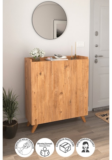 Bofigo 3 Kapaklı Ayakkabılık 8 Raflı Ayakkabılık Çok Amaçlı Dolap Ayakkabı Dolabı Kumsal Çam