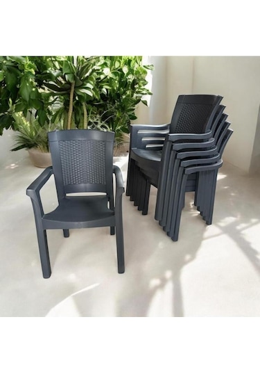 6 Adet Napoli Kalın Bacaklı Kollu Sandalye Koltuk Antrasit Antrasit