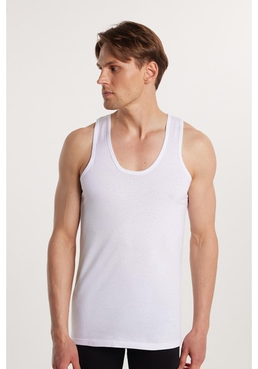 6 Adet Compact Penye Beyaz Erkek Atlet %100 Pamuk Standart Fit Normal Kesim 6'lı Paket-33111 Beyaz