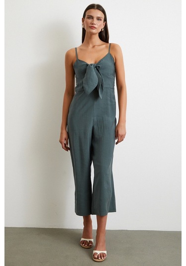 Fiyonklu Askılı Tulum Yeşil Yeşil