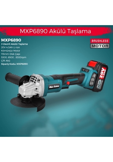 Max Extra MXP6890 115 MM 20 V 4 Ah. Çift Akü Devir Ayarlı-44751 Akülü Avuç Taşlama