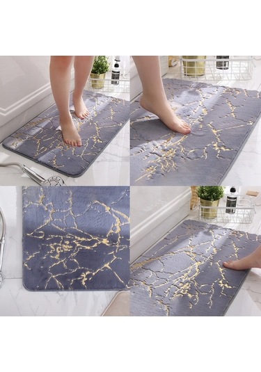 Fortunelane Siyah Mermer Desenli Yumuşak Tavşan Kürkü Banyo Halısı - Su Absorban, Kaymaz Altlı, Makine Yıkama Uygun, 40x60 Cm Siyah