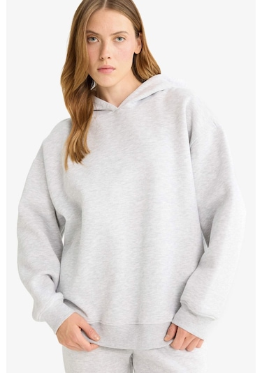 Defacto Relax Fit Kapüşonlu Basic Düz Kalın Sweatshirt D9935ax25wngr93 Gri