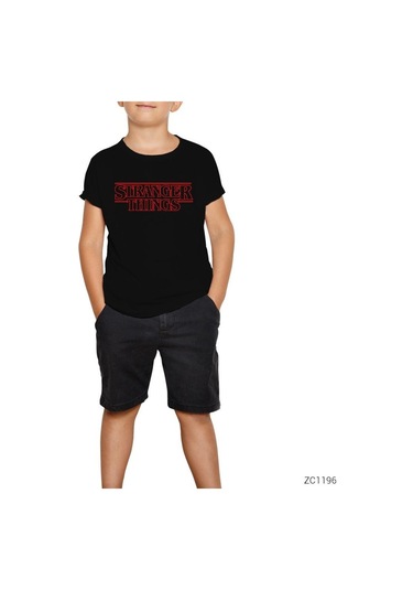 Stranger Things Logo Outline Siyah Çocuk Tişört Siyah