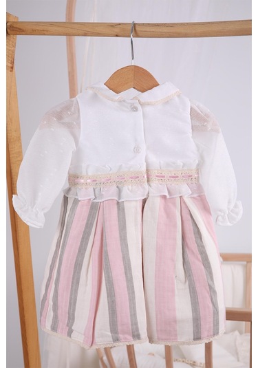 Bayramlık Düğünlük Tül Kol Detaylı Kız Bebek Çocuk Elbise 13904 001