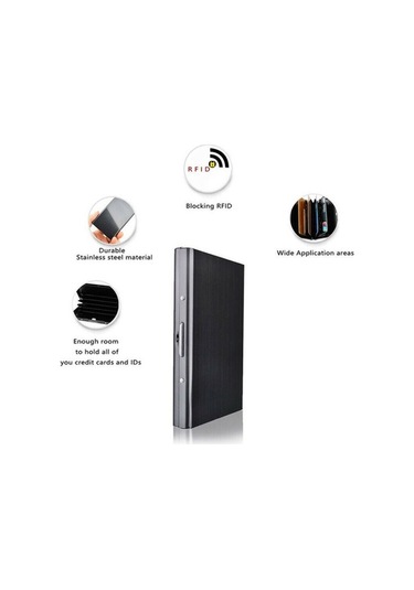 Zyzqstore Siyah Yeni Moda Paslanmaz Çelik 10 Kart Kapasitesi Erkek Cüzdan & Kartlık D Cüzdan Siyah