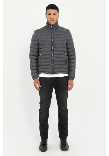 Antrasit Kapitone Slim Fit Erkek Mont-25289 Antrasit