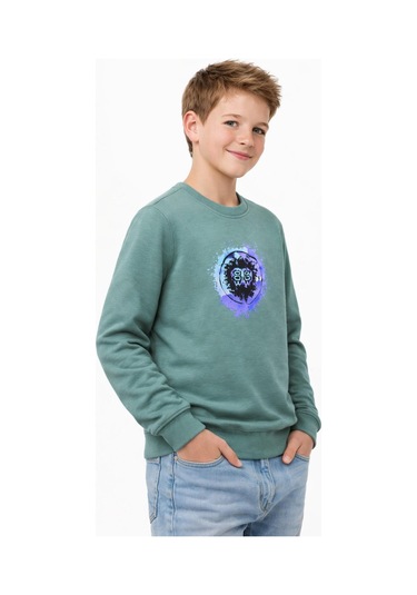 Baglan Erkek Çocuk Ön Arka Baskılı Sweatshirt Bgl-st05230 Açık Yeşil