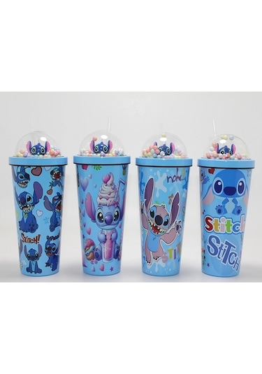 Sevimli Stitch Pipetli Boncuklu Termos & Suluk Alk4708 Çok Renkli