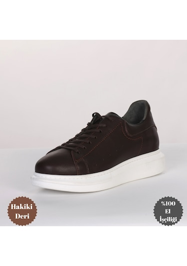 Boy Uzatan Gizli Topuklu Kahverengi Spor Ayakkabı Kahverengi