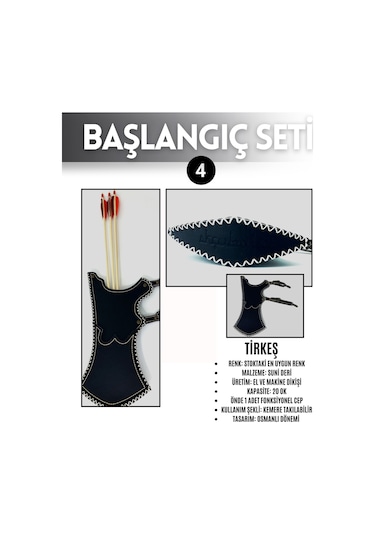 Geleneksel Okçuluk Başlangıç Seti - Elif Yay Kaplamalı + 7 Ok + Zihgir + Tirkeş + Kolçak