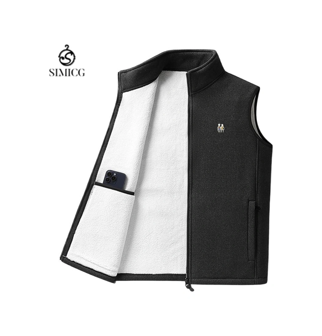 Erkekler İçin Günlük Artı Kadife Yelek Sonbahar Ve Kış Dik Yaka Yelek Ceket Sıcak Yelek Siyah