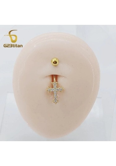 Flybuy Altın Gümüş Zirkon Çapraz Sembol Kavisli Titanyum Navel Ring, 1.5cm, Göbek Yüzük, Dini Tasarım, G23titan Marka, Paslanmaz Çelik Ve Titanyum, Erkek/kadın, Moda Aksesuar Gümüş