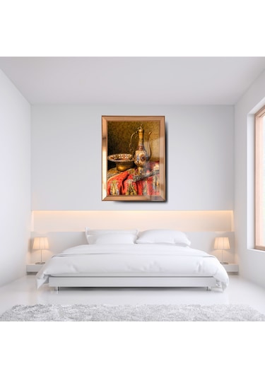 Ayna Çerçeveli Cama Baskılı Ottoman Etnik Cam Kırmızı Gold Tablo
